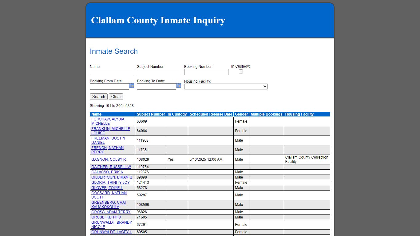 Inmate Search - Clallam County, Washington